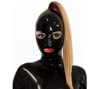 Máscara De Capucha De Látex Capucha De Goma Ojos Grandes Capucha De Cara Completa Con Agujero De Cola De Caballo Látex,Negro-0,6 Mm,Grande