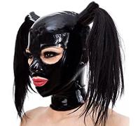 Máscara De Capucha De Látex Capuchas De Fiesta De Goma Catsuits De Cubierta Completa Con Tubos De Coleta Doble Máscara De Látex,Azul,Medio