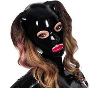 Máscara De Capucha De Látex Máscara De Cara Completa De Goma Ojos Abiertos Máscara De Látex De Fiesta De Cola De Caballo De Doble Agujero,Negro,Pequeño