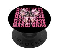 Máscara de carnaval de Mardi Gras con lazo rosa PopSockets PopGrip Adhesivo