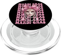 Máscara de carnaval de Mardi Gras con lazo rosa PopSockets PopGrip para MagSafe