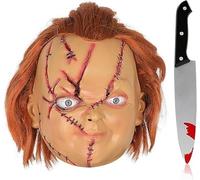 Máscara de Chucky con cuchillo para adultos y niños, máscara facial espeluznante, aterradora, espeluznante, perfecta para Halloween y disfraces a juego para adultos y niños