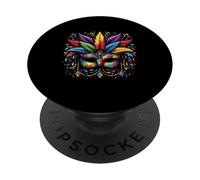 Máscara de concienciación sobre el Autismo de Mardi Gras con Plumas, Rompecabezas de Carnaval PopSockets PopGrip Adhesivo