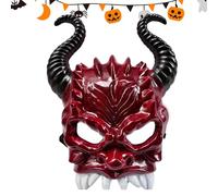Máscara De Cuerno Espeluznante - 9.25x8.86x1.97 Pulgadas Máscara De Media Cara Del Diablo DelCuerno, Demonio Del Carnaval De Navidad, Accesorio De Vestir Espeluznante De Halloween | Para Disfraces Co