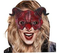 Máscara de demonio del diablo, máscara de fantasma con cuernos rojos de Halloween aterradora de media cara para fiesta de disfraces de disfraces de Cosplay, monstruo de cuerno de oveja de cabra