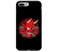 Máscara de demonio Oni japonesa, cabeza de diablo con cuernos con rosas Carcasa para iPhone 7 Plus/8 Plus