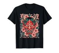 Máscara de Diablo japonés con Flor de Cerezo Yokai Hannya Oni Camiseta