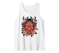 Máscara de Diablo japonés con Flor de Cerezo Yokai Hannya Oni Camiseta sin Mangas