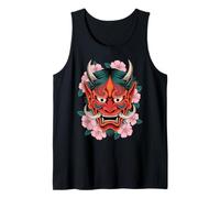Máscara de Diablo japonés con Flor de Cerezo Yokai Hannya Oni Camiseta sin Mangas