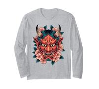 Máscara de Diablo japonés con Flor de Cerezo Yokai Hannya Oni Manga Larga