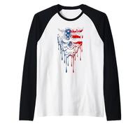 Máscara de Diablo Oni Yokai con Bandera Americana para Amantes del Graffiti Camiseta Manga Raglan