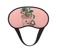 Máscara de dormir cómoda con borde negro satinado con semillas de girasol y fresas para bloquear la luz y dormir reparador
