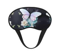 Máscara de dormir con borde negro de satén y mariposa blanca para una comodidad óptima y bloqueo de la luz