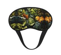 Máscara de dormir con borde negro satinado con hojas de palmera tropical para una comodidad óptima y bloqueo de la luz