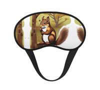 Máscara de dormir con borde negro satinado de ardilla que come nueces para una comodidad óptima y bloqueo de la luz