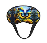 Máscara de dormir con borde negro satinado y mariposa azul girasol para una comodidad óptima y bloqueo de la luz