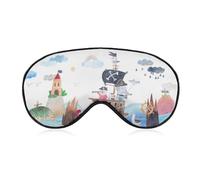 Máscara de dormir con diseño de barco pirata en las olas, islas de los arrecifes con correa ajustable, cómodo y suave, ayuda para dormir, antifaz que bloquea la luz