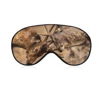 Máscara de dormir con dos ciervos totalmente enojados que luchan con cuernos con correa ajustable, cómoda máscara de ojos suave para dormir, máscaras de ojos que bloquean la luz