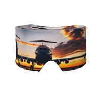 Máscara de dormir con estampado de avión al atardecer, bloquea la luz, suave y cómoda, con diadema de pasta ajustable