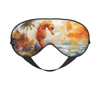 Máscara de dormir con estampado de caballito de mar bajo el árbol de coco con correa ajustable, cómoda cubierta para los ojos para viajes, yoga, siestas, dormir y relajarse