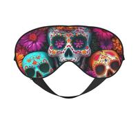 Máscara de dormir con estampado de esqueleto de flor de Dios de la Muerte con correa ajustable, cómoda cubierta para los ojos para viajes, yoga, siestas, dormir y relajarse