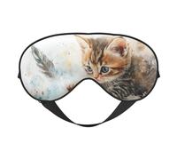 Máscara de dormir con estampado de gato de plumas con correa ajustable, cómoda cubierta para los ojos para viajes, yoga, siestas, dormir y relajarse