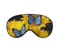 Máscara de dormir con girasoles amarillos con mariposas azules para mujeres y hombres, cubierta de ojos con correa ajustable, suave, transpirable, máscara opaca antideslizante, esencial para dormir
