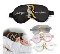 Máscara de dormir con nombre personalizado con diseño de letras florales, antifaz de seda suave, opaca, con correa flexible, cubierta para los ojos, para mujeres y hombres, viajes, siesta, meditación
