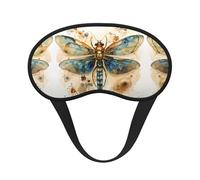 Máscara de dormir de cobertura completa con diseño de libélula delicada dorada sobre fondo amarillo, máscara de dormir de cobertura completa, máscara de dormir relajante sin estrés