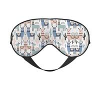 Máscara de dormir de doble cara con diseño de cactus de alpaca y llama, suave, cómoda, bloquea la luz, para descanso nocturno