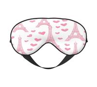 Máscara de dormir de poliéster y elastano para mujeres y hombres, máscara de ojos ajustable similar a la seda con impresión de doble cara de la Torre Eiffel de París, corazón rosa, transpirable, opaca