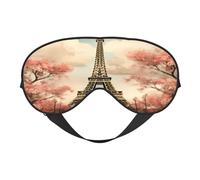 Máscara de dormir de poliéster y elastano para mujeres y hombres, máscara de ojos ajustable similar a la seda con impresión de doble cara retro Torre Eiffel flor de París transpirable para dormir