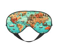 Máscara de dormir de poliéster y elastano para mujeres y hombres, máscara de ojos ajustable similar a la seda con impresión de doble cara de animales lindos mapas, transpirable, opaca, para dormir