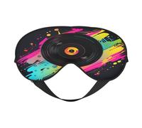 Máscara de dormir de poliéster y elastano para mujeres y hombres, máscara de ojos ajustable similar a la seda con impresión de doble cara colorida musical CD transpirable para dormir, viajes, turnos