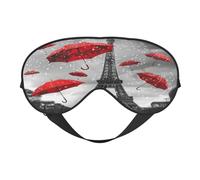 Máscara de dormir de poliéster y elastano para mujeres y hombres, máscara de ojos ajustable similar a la seda con impresión de doble cara de la Torre Eiffel de París, paraguas rojo, transpirable