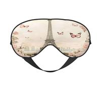 Máscara de dormir de poliéster y elastano para mujeres y hombres, máscara de ojos ajustable similar a la seda con impresión de doble cara retro de la torre de París, rosas, transpirable, opaca, para