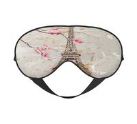 Máscara de dormir de poliéster y elastano para mujeres y hombres, máscara de ojos ajustable similar a la seda con impresión de doble cara de la Torre Eiffel de París, flor de cerezo, transpirable