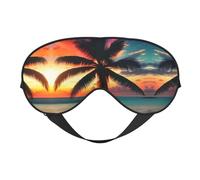 Máscara de dormir de seda sintética con palmera tropical y puesta de sol - Relajación con correa elástica ajustable - Ideal para viajes y sueño profundo