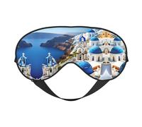 Máscara de dormir de seda sintética con vista al mar de la isla griega, para relajación, con correa elástica ajustable, ideal para viajes y sueño profundo
