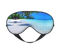 Máscara de dormir de seda sintética tropical de arena blanca y océano, para relajación, con correa elástica ajustable, ideal para viajes y sueño profundo