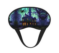 Máscara de dormir negra con estampado de mansión embrujada, antifaz para dormir, cubierta de luz suave, para meditación, viajes, yoga