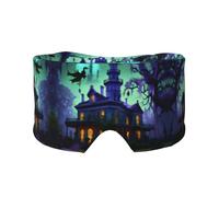 Máscara de dormir negra con estampado de mansión embrujada para hombres y mujeres, cubierta suave para los ojos, diadema insonorizada para viajes, siesta