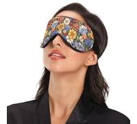 Máscara de dormir Rustic4 de primavera con diseño floral retro colorido esencial de viaje cero presión ocular con banda elástica ajustable opaca con correa elástica ajustable cero presión ocular