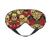 Máscara de dormir suave con bloqueo de luz con estampado de rosa y calavera para dormir de lado, para mujeres y hombres, máscara de ojos transpirable con correa ajustable