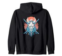 Máscara de fuego Oni Demon Katana Samurai Sudadera con Capucha