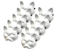 Máscara de gato de 10 piezas 5x6.7 Máscara de Halloween en blanco, máscaras de plástico para pintar, diy media cara blanca therian, equipo therian con banda elástica para la fiesta de cosplay de Hall