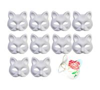 Máscara de gato virgen, máscara de gato para pintar - Máscaras vestidas blancas en forma de gato, máscara de gato, media cubierta facial, accesorios de cosplay para disfraz de Halloween, noche en