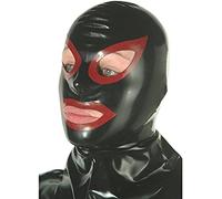 Máscara De Goma Del Ahorcado Con Capucha De Látex Con Ribete En Contraste Alrededor De Los Ojos Y La Boca,Negro,Sin Cremallera