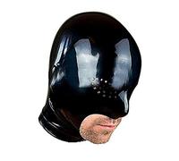 Máscara de goma negra BD14 (XXL, negro) con capucha de látex, ojos de malla abiertos, boca y barbilla.
