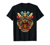 Máscara de Guerrero Azteca Maya con Plumas, Tocado Sagrado Camiseta